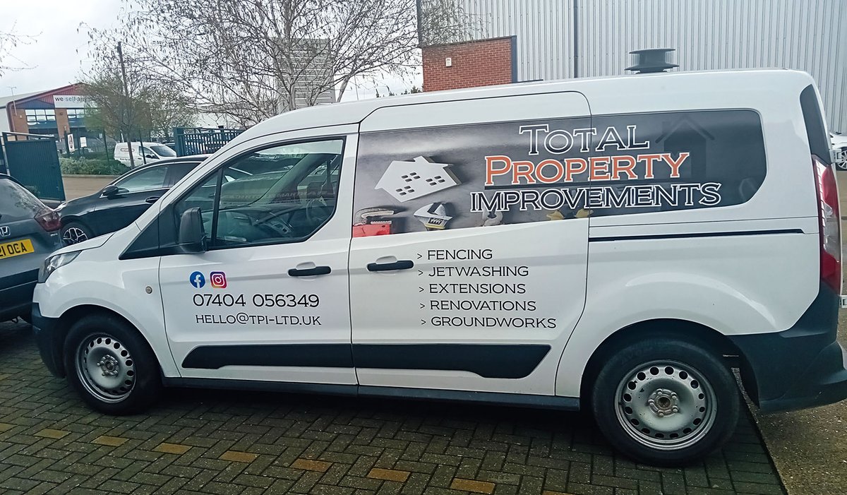 Graphics designed, supplied and applied onto Ford Connect for Total Property improvements #vangraphics #vehiclelivery