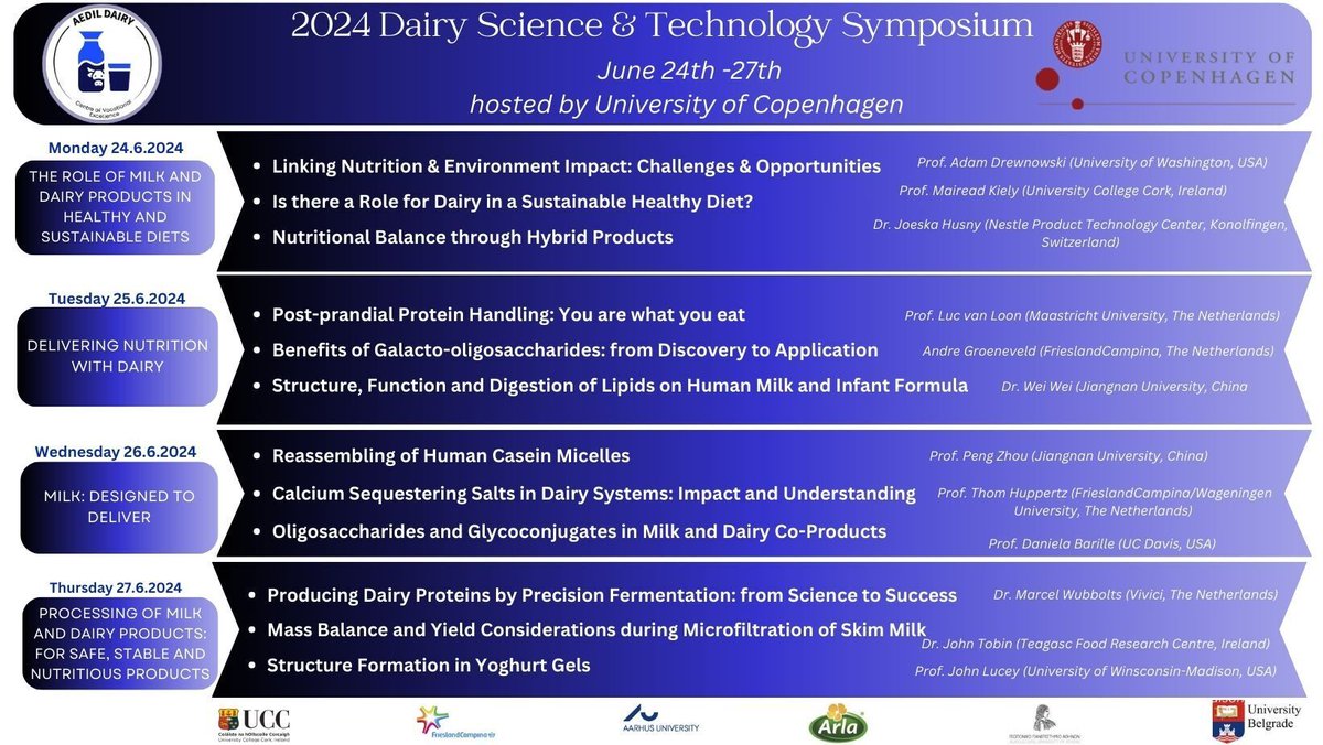 Join us for the 4th online Dairy Science & Tech Symposium hosted by Copenhagen University June 24-27, presented by Erasmus+ Centre of Vocational Excellence in Dairy Education & Training. Free registration at: dairysectorskills.com/dairy-academy/… @UCC @SEFSUCC @UCCResearch @SeamusOM @akellyucc