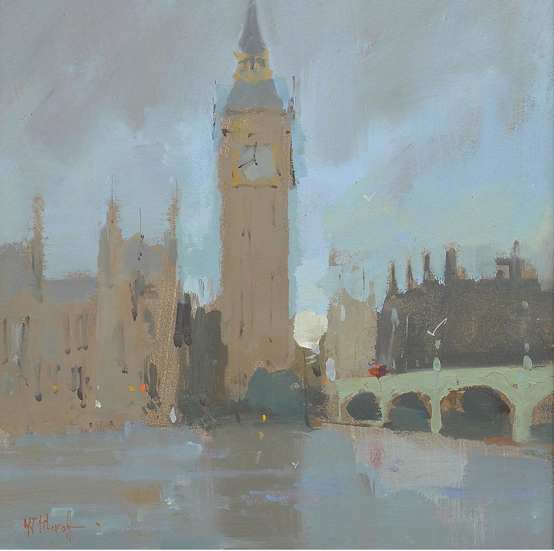 A view of the Palace of Westminster with the ElizabethnTower by @MJAshcroft a subtle toned sketch, simplicity itself with no mark wasted. ⁠now available @PanterandHall