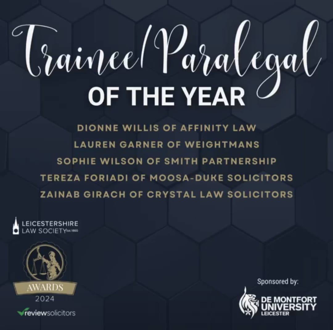 We are thrilled to announce that our Tereza Fotiadi has been shortlisted for the Leicestershire Law Society's Trainee Solicitor of the Year award. We wish Tereza the very best of luck for the awards in May!

#LLSawards2024 #finalists #legalawards #Leicester