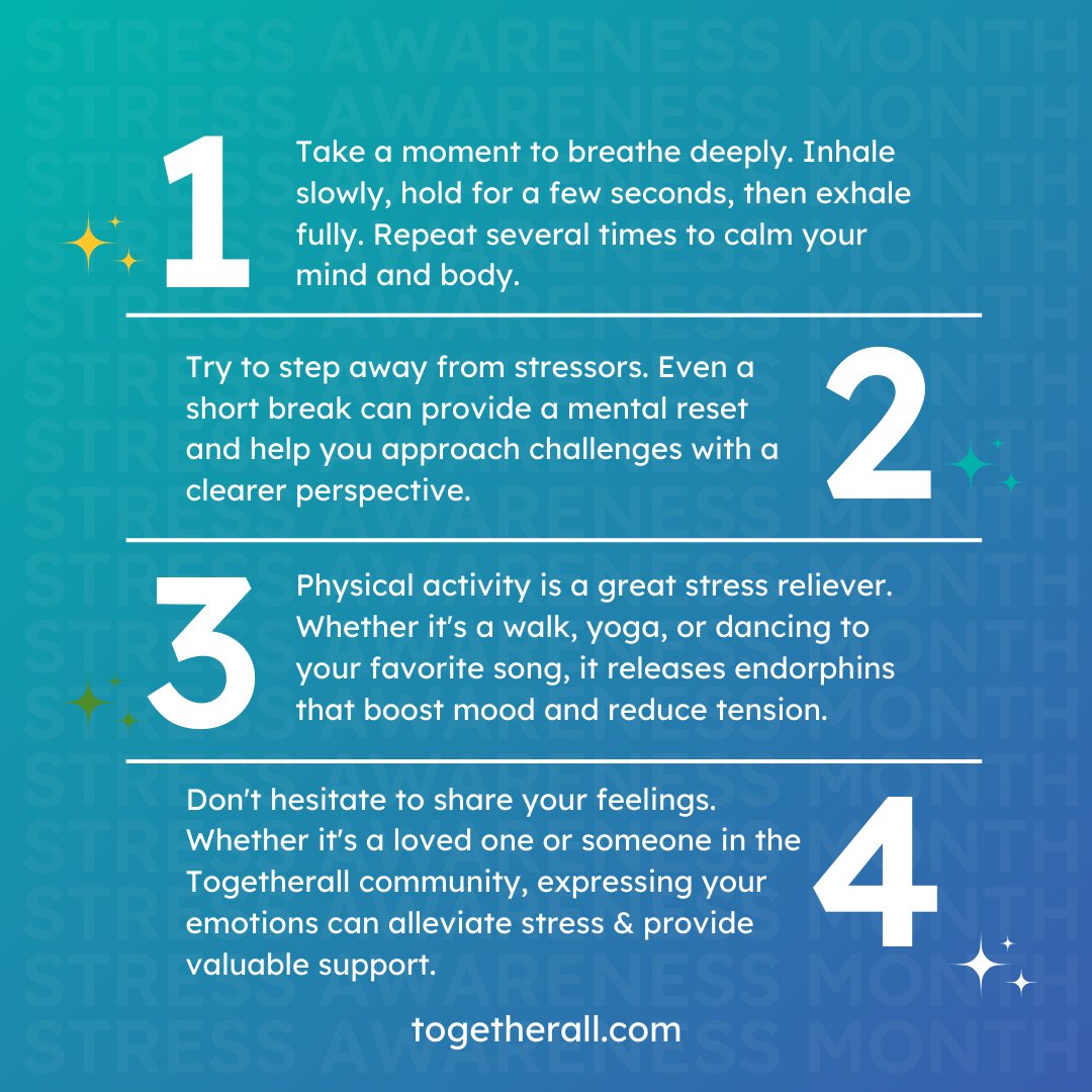 We know there can be many causes of stress when you're a student, from your studies, health, money or pressure to succeed. In #StressAwarenessMonth take a moment to check in with yourself, and consider opening up to someone, whether in person or anonymously on Togetherall.