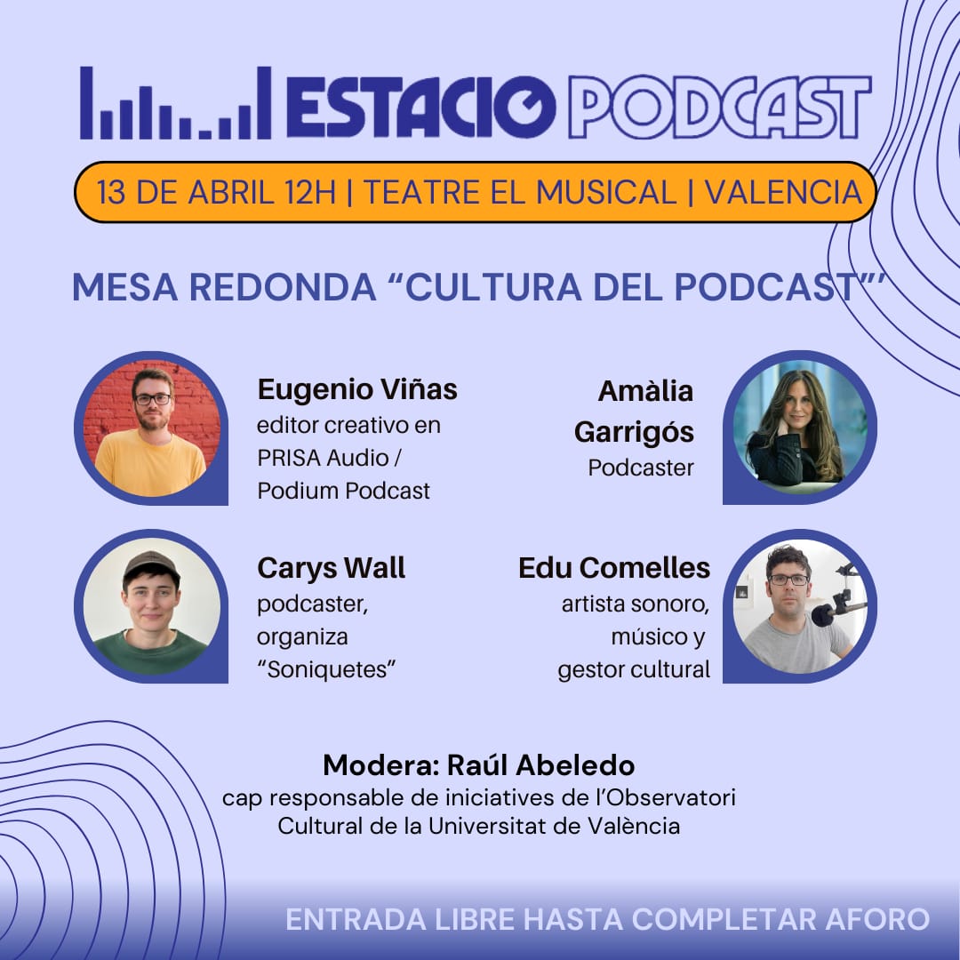 Ei cuidao, dissabte 13 seré a @PodcastEstacion al @TeatreElMusical amb @eugeniovinas, @AmaliaGarrigos i @Ccaarryyss xerrant de podcast i coses. Modera súper Raúl Abeledo. Tot queda en familia. Se vengan.