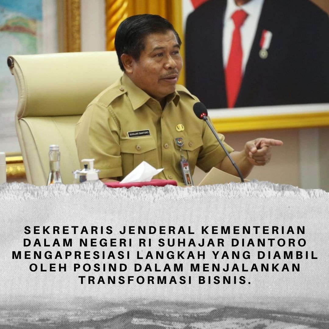 Sebagai Sekretariat Jenderal Kementerian Dalam Negeri RI Suharja Diantoro, mengapresiasi langkah yang diambil oleh #PosIND #PosIndonesia dalam menjalankan transformasi bisnis yang telah mencapai kinerja terbaik selama oleh @PosIndonesia .