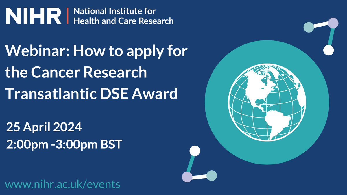 Interested in applying for the Cancer Research Transatlantic DSE Award? Register for the webinar for guidance on how to apply. 25 Apr, 2-3pm BST Register now: eu01web.zoom.us/webinar/regist…