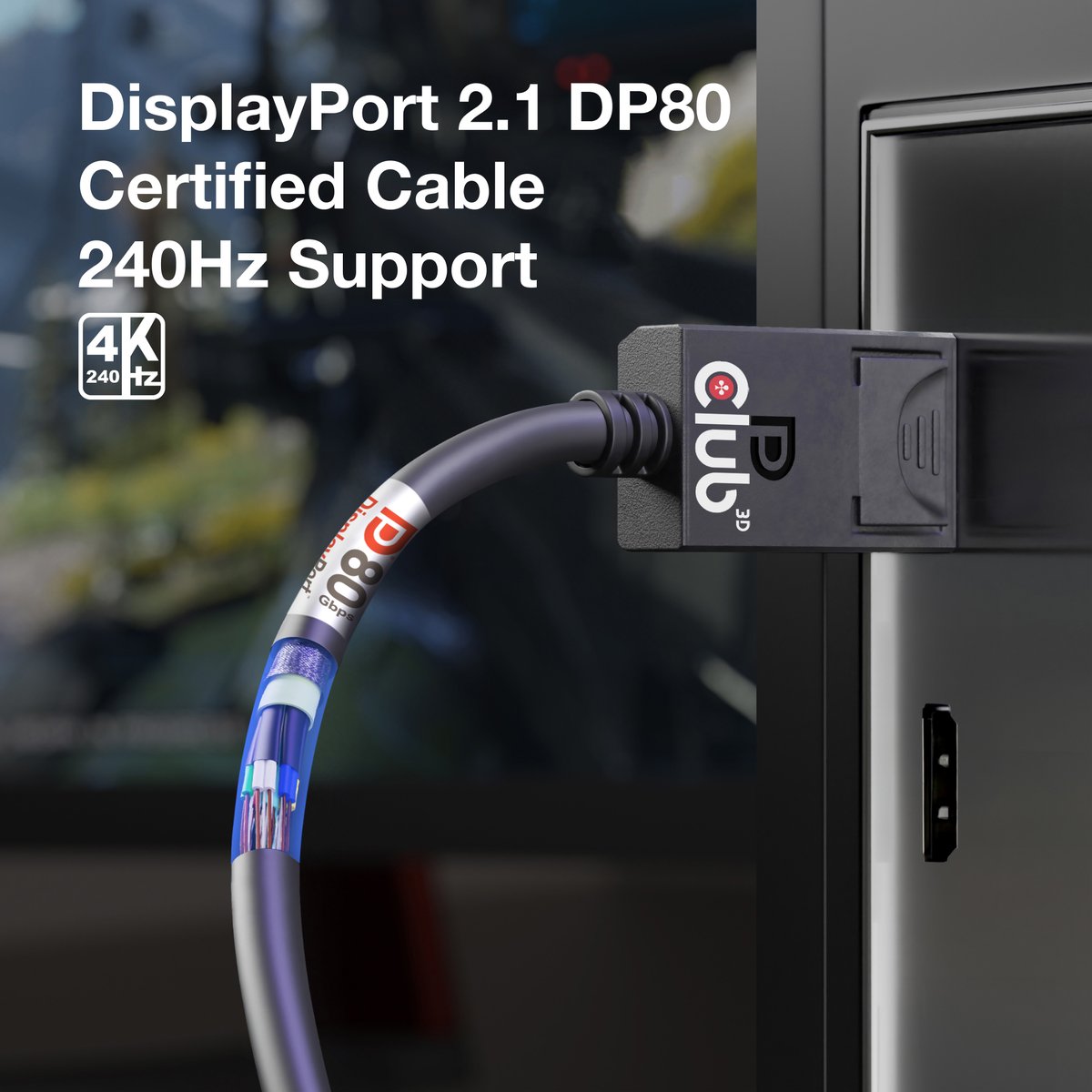 Experience versatility like never before with the Club 3D CAC-1091 DisplayPort™ 2.1 Cable! From gaming marathons to high-resolution displays, this cable's DP80 VESA certification esnures speeds up to 80 Gbps for top-notch performance every time. 
#Club3D #DisplayPort #DP80