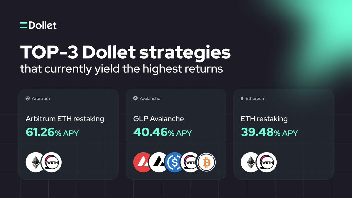 Take a look 👀

These powerful strategies are just 2 taps away. Deposit in seconds with the Dollet app.

Take control of your financial future 🍀

#apy #yeild #cryptowallet
