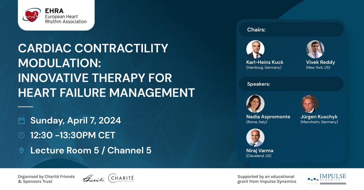 Attending EHRA Conference 2024? Join our CME-accredited session on April 7th! Network with experts, explore device therapy for heart failure and delve into clinical & real-world evidence on cardiac contractility modulation. #cardiology #hearthealth #medicalconference