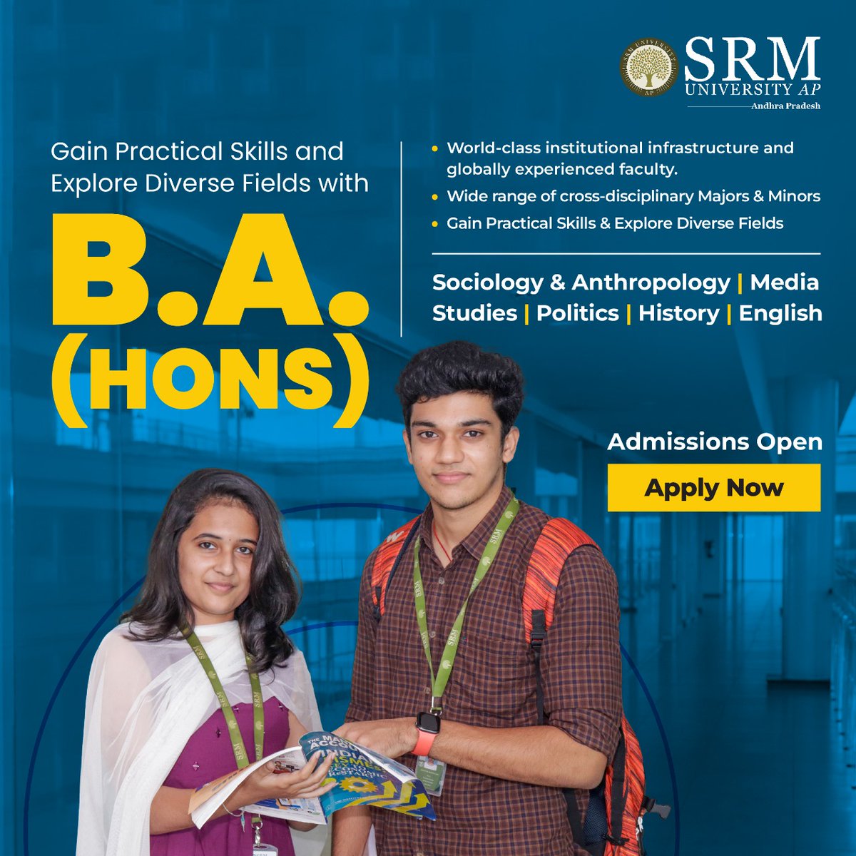 SRMUAP's tweet image. Embark on a journey of exploration and discovery with SRM University-AP's BA (Hons) programme, where you'll delve into a diverse range of subjects.

Apply now to commence your academic adventure: bit.ly/3SPW31t

#SRMAP #BAHons