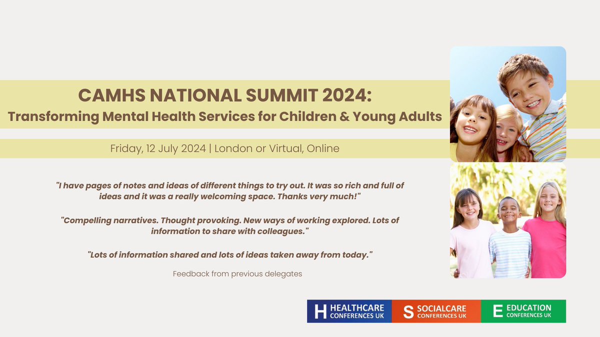 🌟 Join us at CAMHS National Summit 2024 on July 12th. Discover innovative ways to improve mental health services for children & young adults #CAMHS2024 Learn more & register: ow.ly/x5Va50R8fWe Chair & speakers include @DrJonGoldin @DrEstherSabel @mindworkmatters @maxdavie