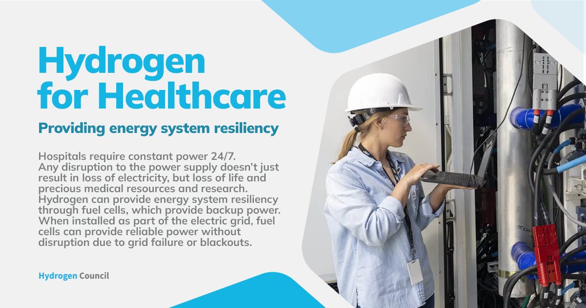 #Hydrogen has the potential to transform sectors and provide energy security. With hydrogen technologies like #FuelCells, it can provide necessary energy system resiliency for sectors like healthcare. Follow us to learn about more #hydrogen uses cases. #WorldHealthDay