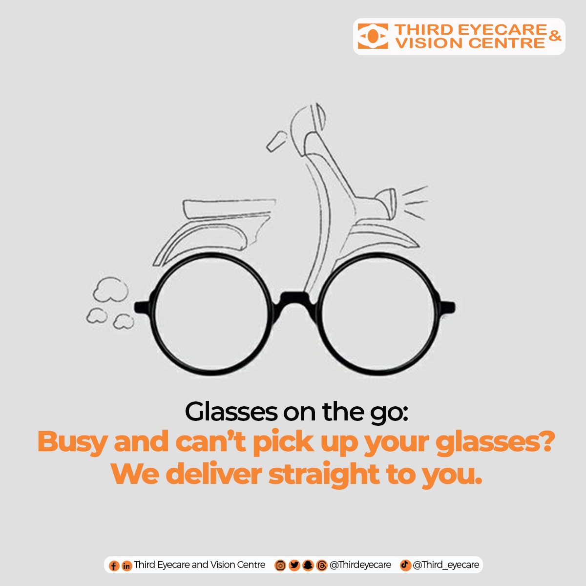Eyes on the go: Are you busy and can't get the time to pick up your glasses? We can deliver to you wherever, whenever!!!!!!!!!!!!! #thirdyecareandvisioncentre #besteyeclinicinghana #delivery #explore #fyp #eyeglassdelivery #april2024