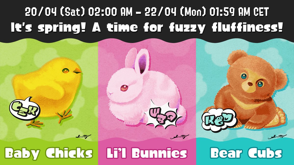 It's spring! A time for fuzzy fluffiness! But will you be splatting it out for Baby Chicks, Li'l Bunnies or Bear Cubs in the #Splatoon3 SpringFest?
