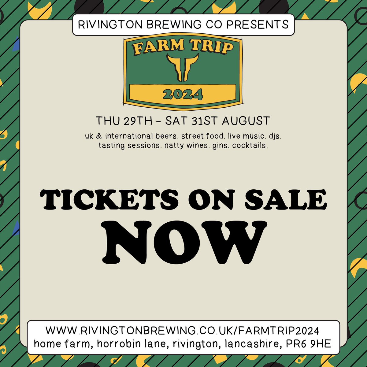 NOW NOW NOW!

🍻🚜F A R M  T R I P  2 0 2 4🚜🍻

🗓️Thursday 29th - Saturday 31st August🗓️

Tickets: trybooking.com/uk/events/land…

Go get ‘em you thirsty animals 💚💛

(First brewery announcements coming very soon…)