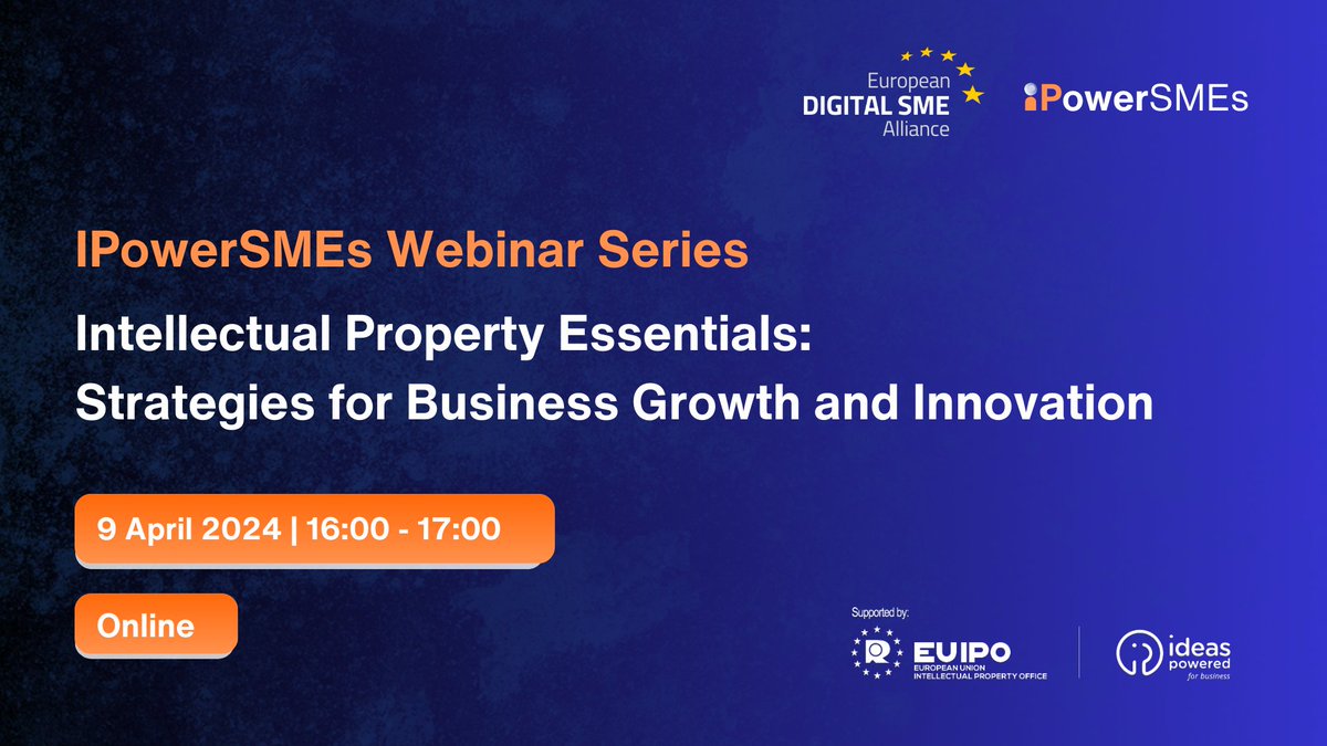 'Intellectual Property Essentials: Strategies for Business Growth and Innovation'! 9 April 2024 16:00 - 17:00 CEST Learn from experts how to maximize #IP assets and develop an effective IP strategy for #business growth. Book your spot today!👇 t.ly/bPpnf