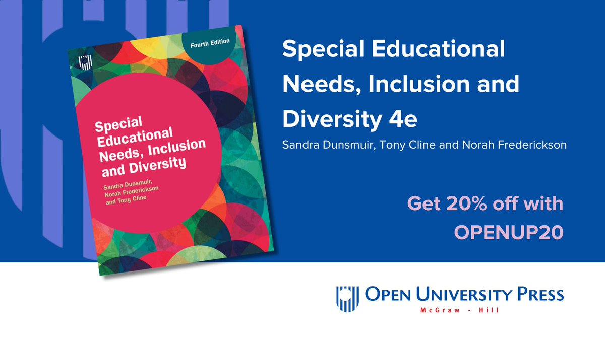 'An indispensable textbook' - @neilhumphreyUoM @SandraPsych leads a new fourth edition of 'Special Educational Needs, Inclusion and Diversity' with Tony Cline and Norah Frederickson @ucl: mheducation.co.uk/special-educat… #SpecialEducationalNeeds #InclusionAndDiversity