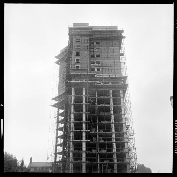 Roundtree House, Alfred Street, Werneth, 1968. View of the tower block under construction viewed from Featherstall Road South.