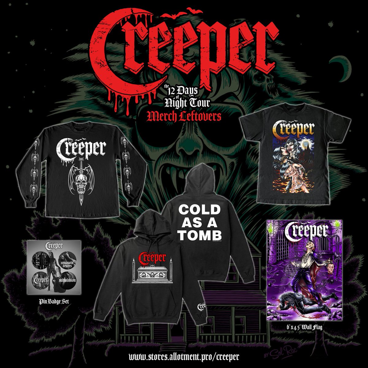 Very limited leftovers from the 12 Days Of Night Tour are now available in the Creeper merch store - Darcia stores.allotment.pro/creeper/shop/