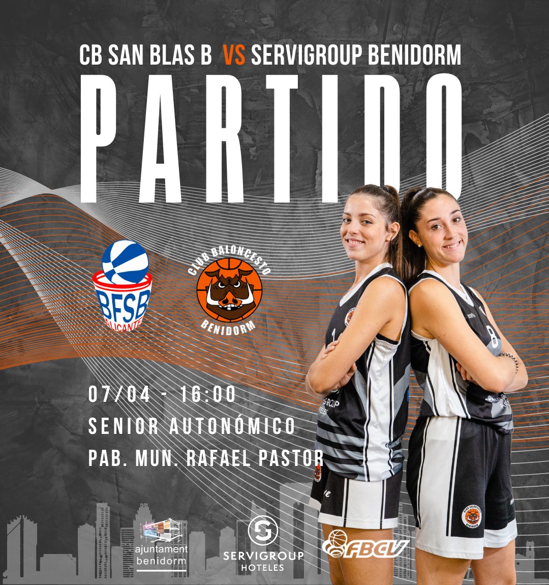 🏀Senior autonómico femenino 🏀 Último partido de nuestras chicas del Servigroup Benidorm. Este domingo se enfrentan al CB San Blas Alicante B. 🆚 @BFSB_Alicante 📆 Domingo 07/04 🕛 16:00 🏟 Pabellón municipal Rafael Pastor ¡Vamos Benidorm!🏀🐗🖤 #cbbenidorm #servigroup #Fbcv