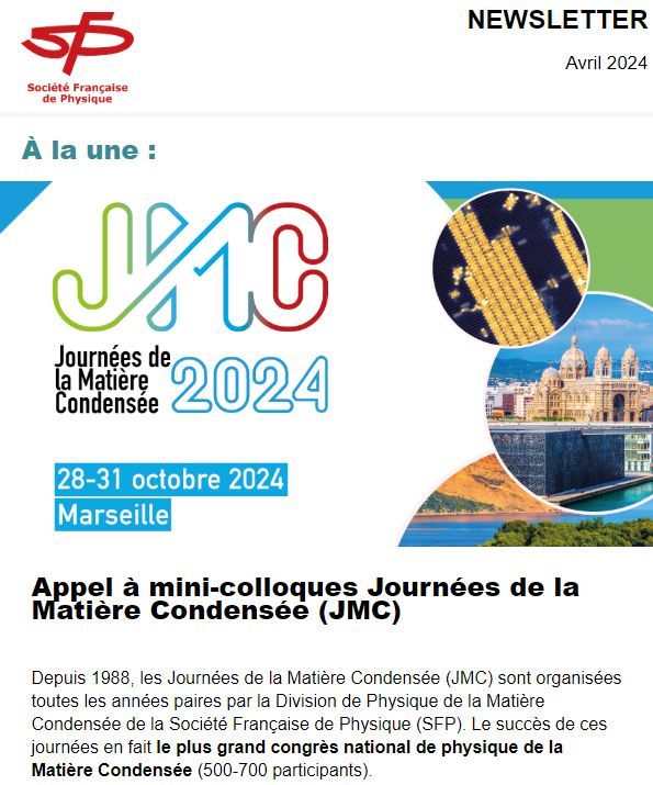 📬La newsletter d'avril est parue ! buff.ly/3xmQpgf L'appel à mini-colloques a été repoussé jusqu'au 16 avril 2024, c'est encore le moment d'y participer ! Retrouvez également le poster des lauréats français du Prix Nobel de la Physique, ainsi que nos actus et événements