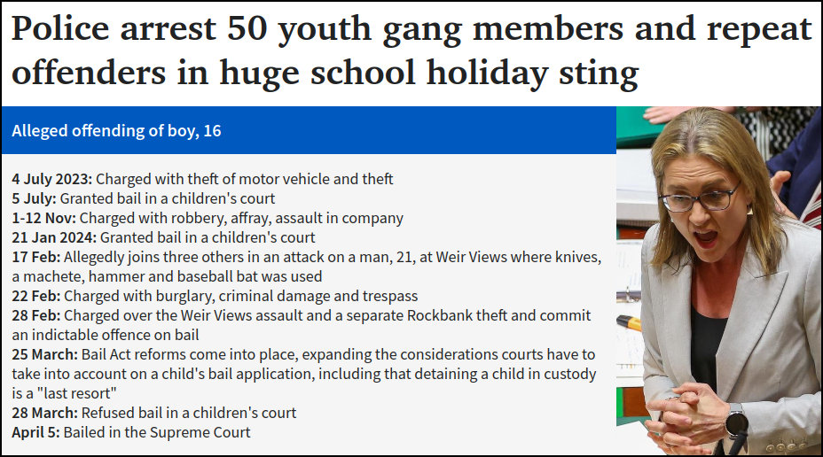 Last weekend, police arrested 50 violent youth gang members in Melbourne's west after a huge crime spree. 92% of their catch were bailed yet again due to Jacinta Allan's new youth justice laws which state remanding violent youth must be a last resort. #springst #BendigoBarbie