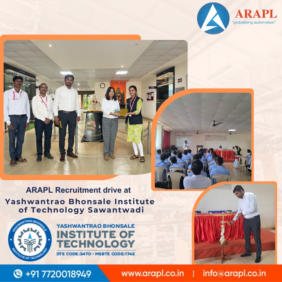Campus recruitment drive at Yashwantrao Bhonsale Institute of Technology by #ARAPLPune #recruitment #RecruitmentDrive #hiring #arapl #hiring2024 #YashwantraoBhonsaleInstituteTechnology #campusdrive #industrialautomation #indiafirst #araplpune