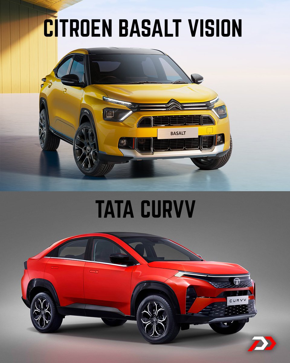 PowerDrift's tweet photo. There’s two coupe SUVs headed our way soon — which one looks better? 👀
#PowerDrift #PDArmy #Citroen #CitroenBasaltVision #TataCurvv #carcomparison https://t.co/2LI99I3nKR