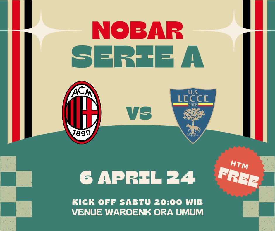 •NOBAR SERIE A GIORNATA 31•         

Buat yang mau nobar langsung datang aja ke homebase kami atau buat yang baru pernah nobar bisa langsung DM saja untuk info lebih lanjut.

UNTUK NOBAR KALI INI DI ROOM VIP 🔴⚫️