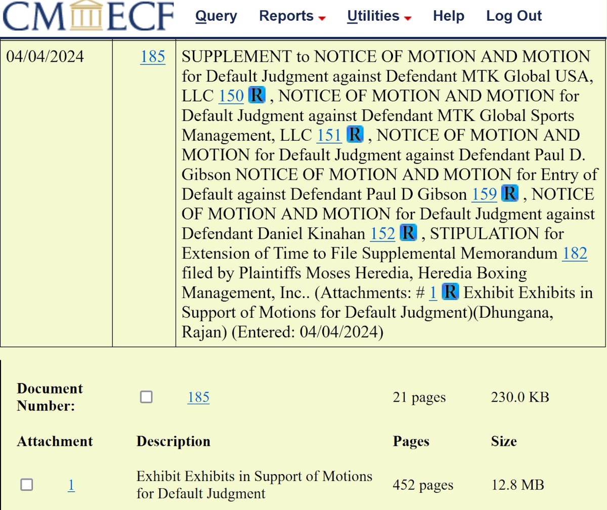 arejaywoof's tweet photo. 96/

docket update: default judgement officially filed by team heredia today

452 pages worth of exhibits

source: https://t.co/UhRS4aW9w0

#boxing #boxeo #mtkglobal https://t.co/aD5rhF6Bdl