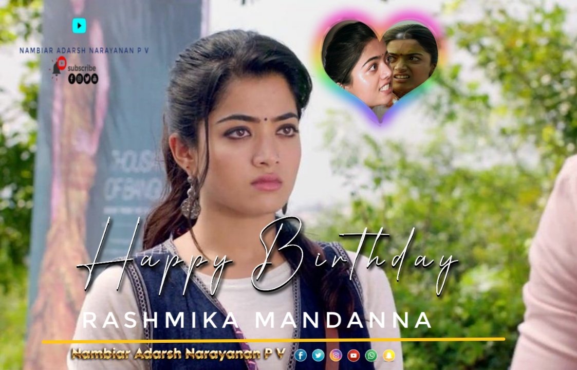 Happy 26th Birthday to Sweet & Angry  Queen Geetha and Srivalli 
#NambiarAdarshNarayananPV #RashmikaMandanna @iamRashmika #HappyBirthdayRashmikaMandanna #HBDRashmikaMandanna #HappyBirthdayRashmika #GeethaGovindam #PushpaTheRule #gntm #TheFamilyStar #AlluArjun𓃵 #VijayDeverakonda