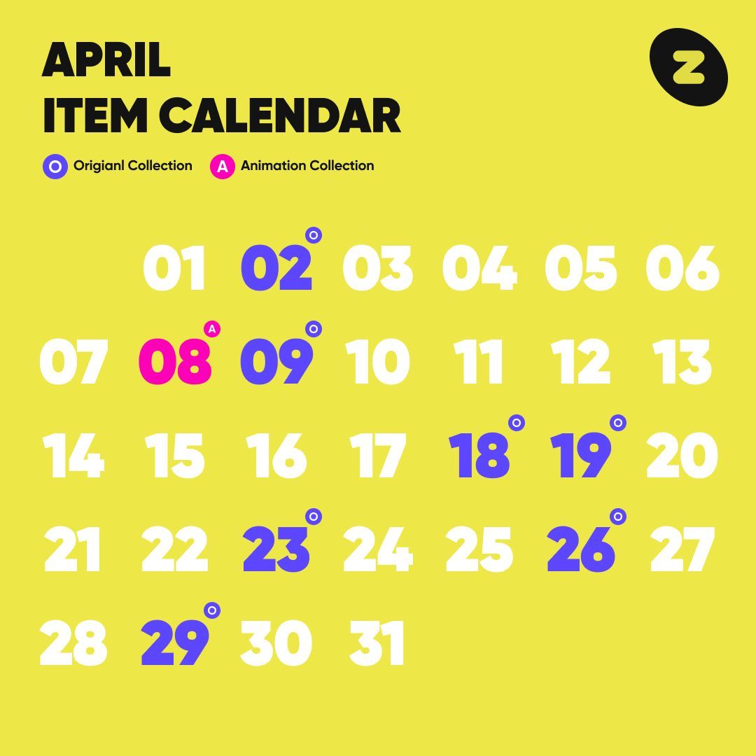 Check out the calendar for upcoming items in April! 👀 From ordinary items to anime ones, stay tuned for upcoming collections! *The schedule may change due to internal circumstances. #ZEPETO #Character #Avatar #Virtualworld #Virtual #Metaverse #3DModeling #3DCharacter