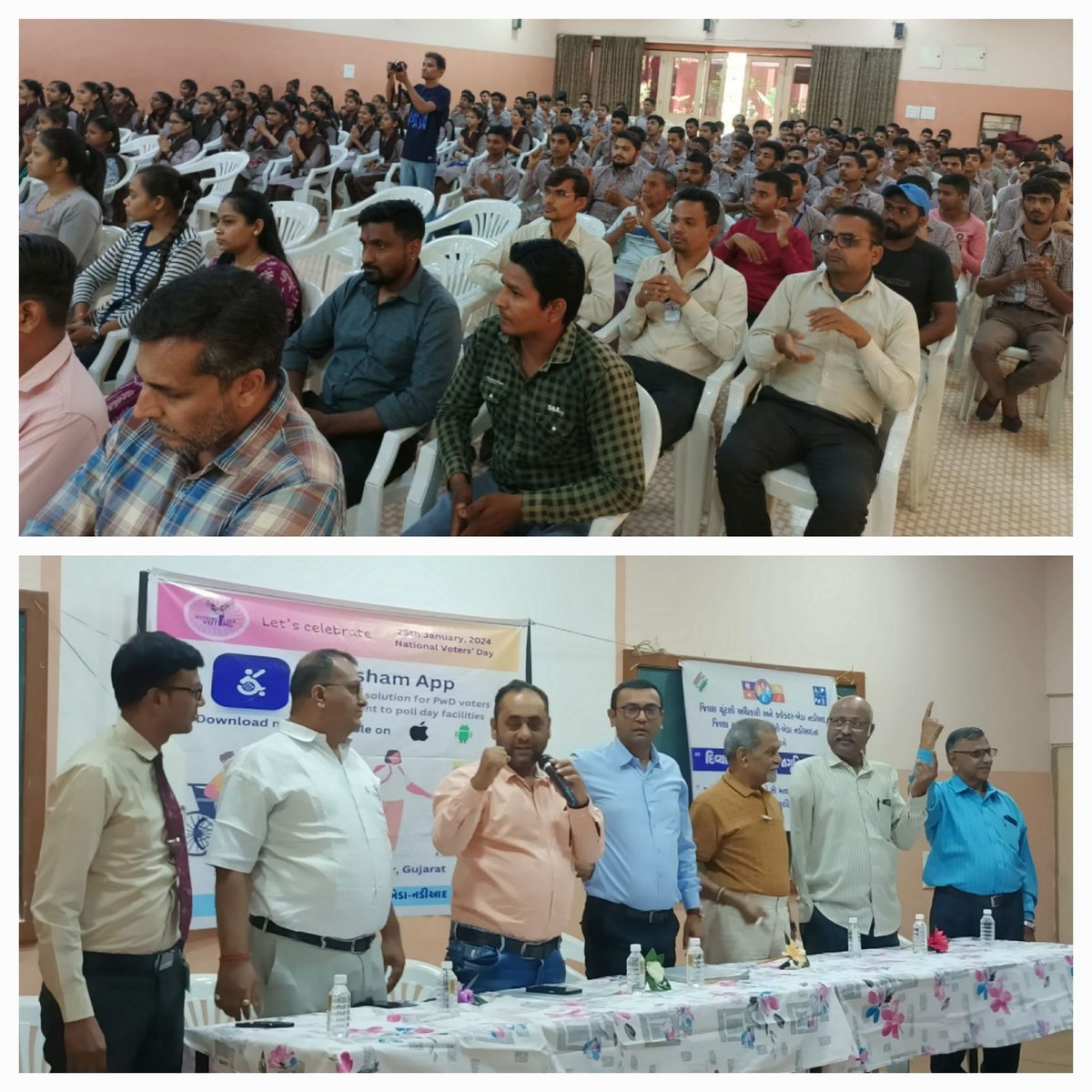 નડિયાદ ખાતે આવેલ ઉષ્મા બધિર માધ્યમિક અને ઉચ્ચત્તર માધ્યમિક શાળા,નડિયાદ દ્વારા વિકલાંગ ઉમેદવારો મતદાન જાગૃતિ માટેનો કાર્યક્રમમાં દિવ્યાંગ મતદારોને મતદાન કરવા પ્રેરિત કરી saksham app વિશે ની માહિતી આપવામાં આવી. <a href="/collectorkheda/">Collector Kheda</a> <a href="/CEOGujarat/">Chief Electoral Officer, Gujarat</a> #SVEEP #ChunavKaParv