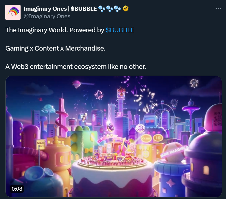 BeamNGModManagr's tweet photo. Step into the magical world fostered by @Imaginary_Ones and be rewarded. 🪂

Imaginary Ones is one of the most durable and fastest growing IP's in the web3 space..

And now they are launching the $BUBBLE token that is all but certain to succeed. Let's get a piece of it. 🫧