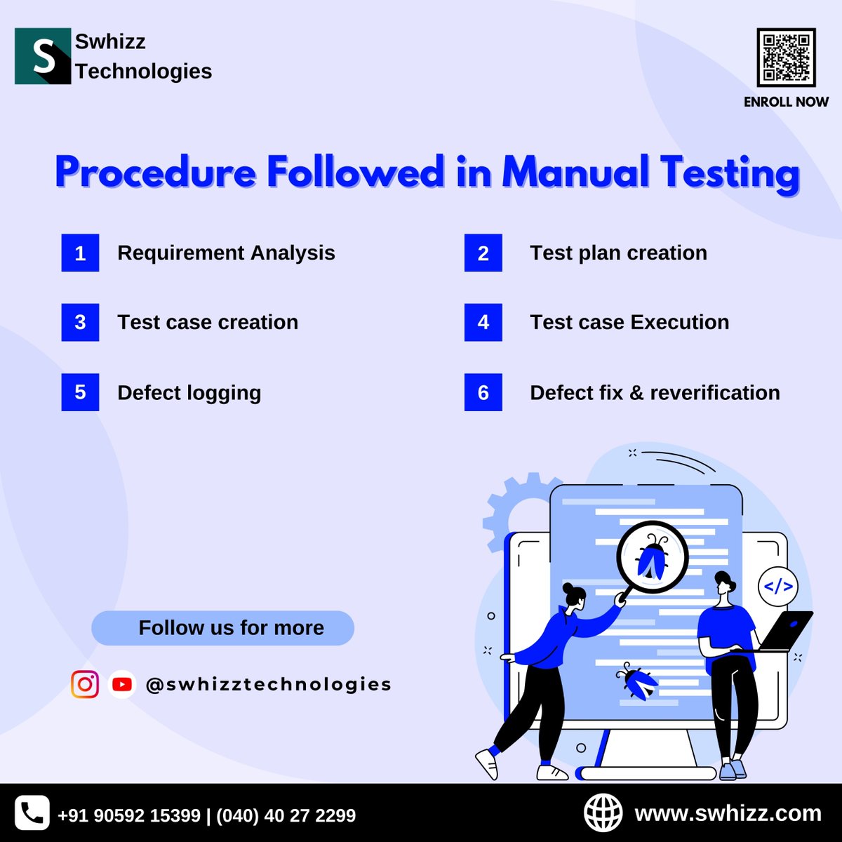 Swhizzofficial's tweet photo. 🔍 Unlock the Secrets of Manual Testing Procedures with Us! 🔍

For More Details:

 👉Enroll Now and Secure Your Spot!

https://t.co/o1J5fZMyxQ

Call/WhatsApp: 9392002299 | 9059002244

#ManualTesting #QualityAssurance #TestingProcedures https://t.co/7Cyg9KYnzH