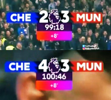 ChelsTransfer's tweet photo. ⏰ Manchester United were leading in this game at 99:17, the latest a side has ever led in a Premier League match they’ve gone on to lose. (via @OptaJoe) 

Chelsea Football Club. History makers. https://t.co/xtAjZJhIaf