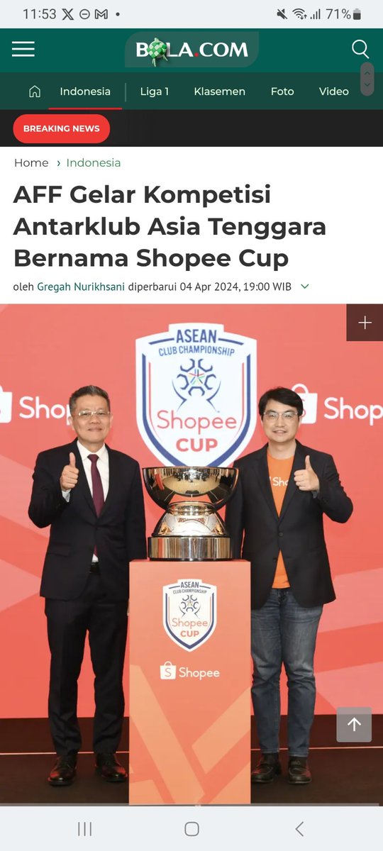kabar mengenai shopee jadi mitra pertama asean club championship nyampe juga di gua, pas tau  infonya langsung senang banget gua
#ShopeeCup2024