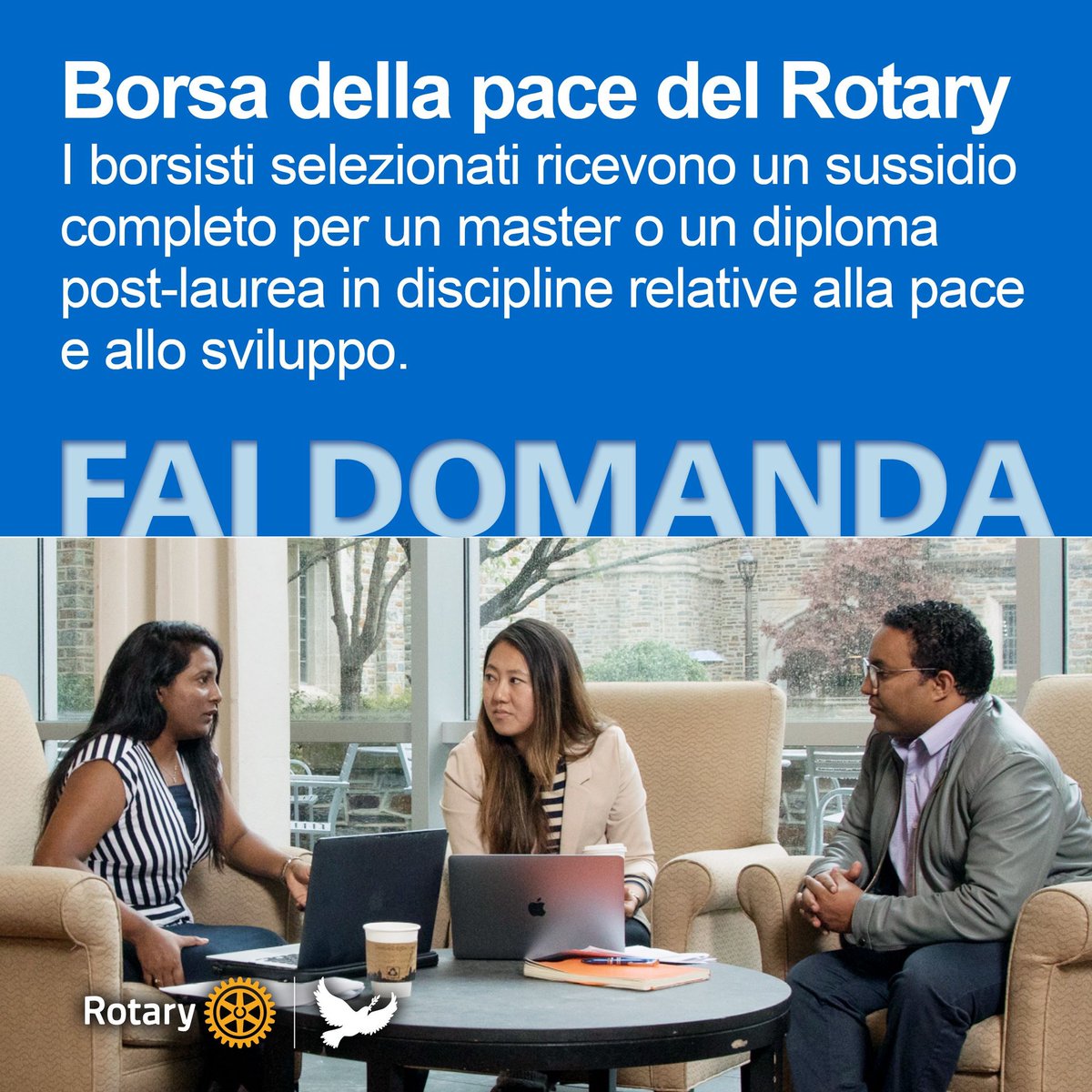 Lanciamo un appello alla nostra comunità globale per trovare i prossimi Borsisti della #pace del @Rotary da tutto il mondo! Aiutaci a spargere la voce nei club Rotary e Rotaract, nelle organizzazioni locali e nei vari network. Scadenza domande: 15 maggio! rotary.org/it/our-program…