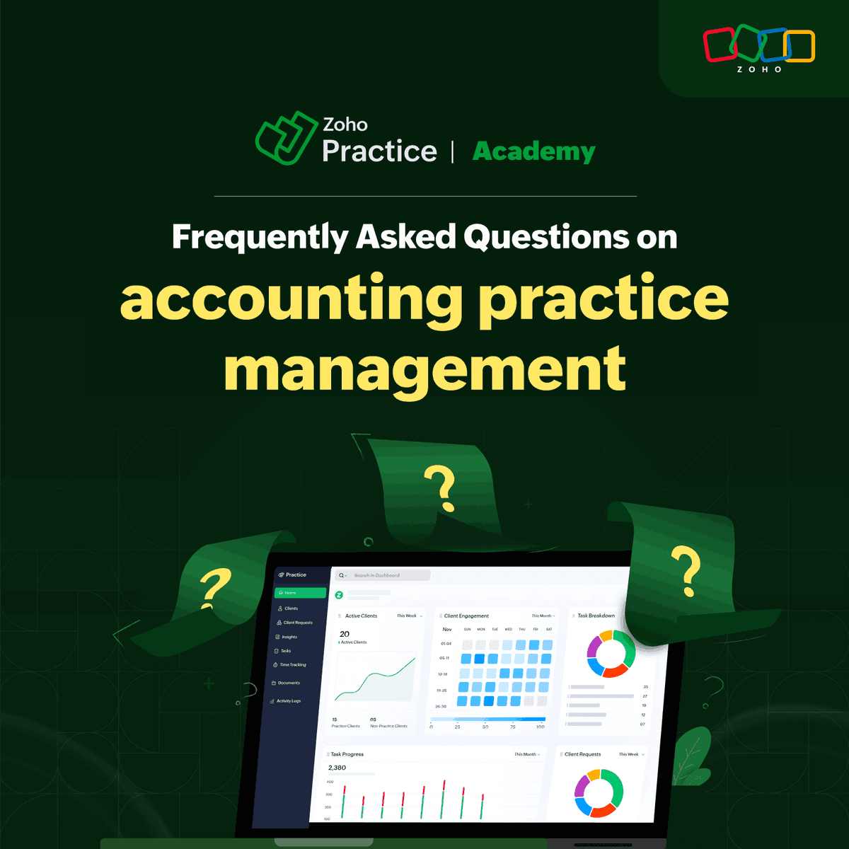 FAQ on Zoho Practice!

Discover answers to all your queries about:

✅ Communicating within Zoho Practice

✅ Creating a Zoho Practice account with an existing @ZohoBooks account

✅ Assigning tasks to accountants, and much more in one place!

👉 zurl.co/n4Sd