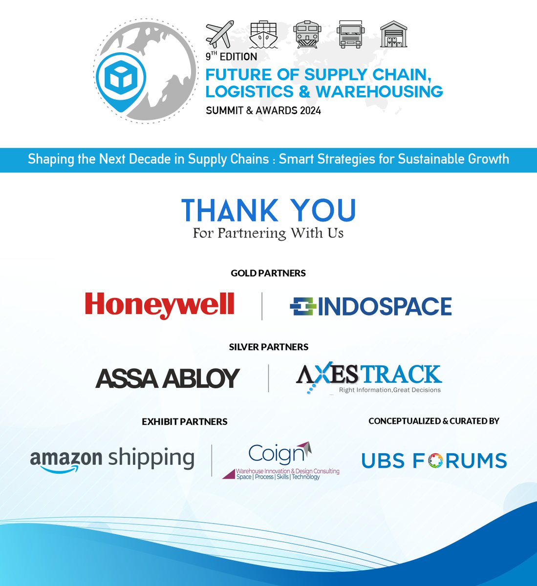ubsforums's tweet photo. We extend our heartfelt appreciation for your invaluable partnership at the "9th Edition Future of Supply Chain, Logistics &amp; Warehousing Summit &amp; Awards 2024" held on 3rd April at ITC Maratha, Mumbai.
#gratitude #ubsforums https://t.co/JJmX3rCw3o