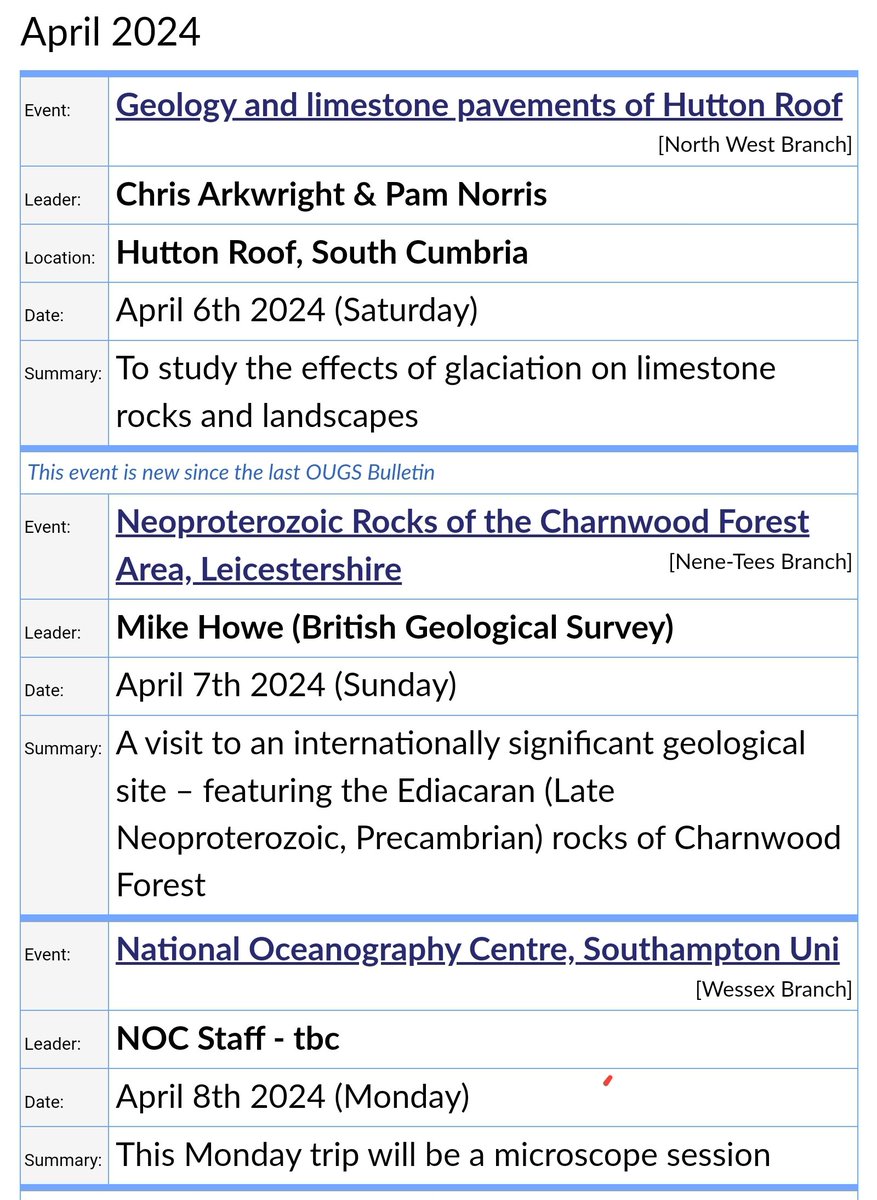 What geology are you doing this weekend? Cumbria... Leicestershire... Southampton... ougs.org/events/