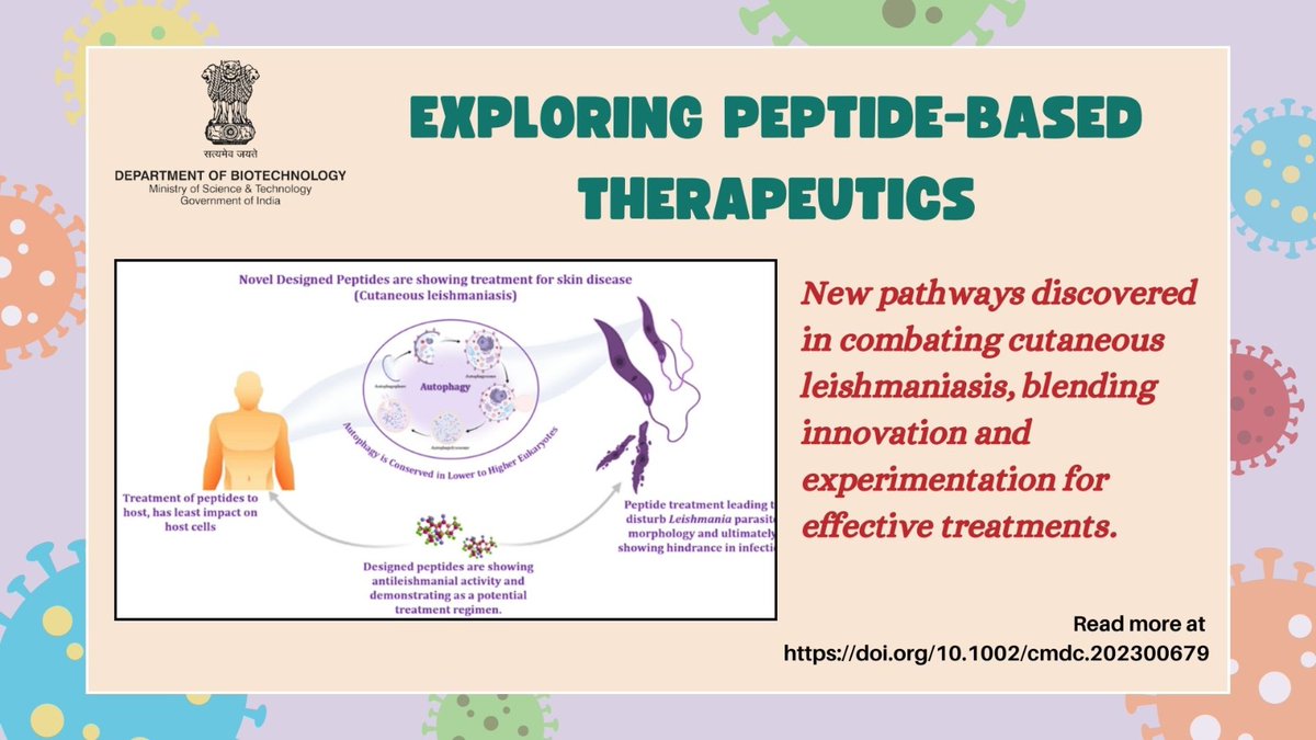 Recent study from @DBT_NCCS_Pune tackled cutaneous Leishmaniasis head-on with peptide-based therapeutics. They're uncovering promising avenues for treating this challenging skin disease. Explore their findings: doi.org/10.1002/cmdc.2… @DrJitendraSingh @rajesh_gokhale