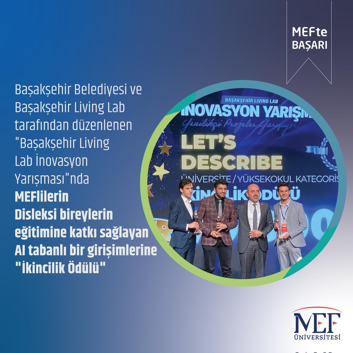 Katma değeri yüksek, çözüm odaklı, özgün tasarımlı ve yenilikçi projelerin hayata geçirilmesi amacıyla Başakşehir Belediyesi ve Başakşehir Living Lab tarafından düzenlenen 'Başakşehir Living Lab İnovasyon Yarışması'nda ikinciliği 'Edusyntech Solutions' adında Disleksi bireylerin…