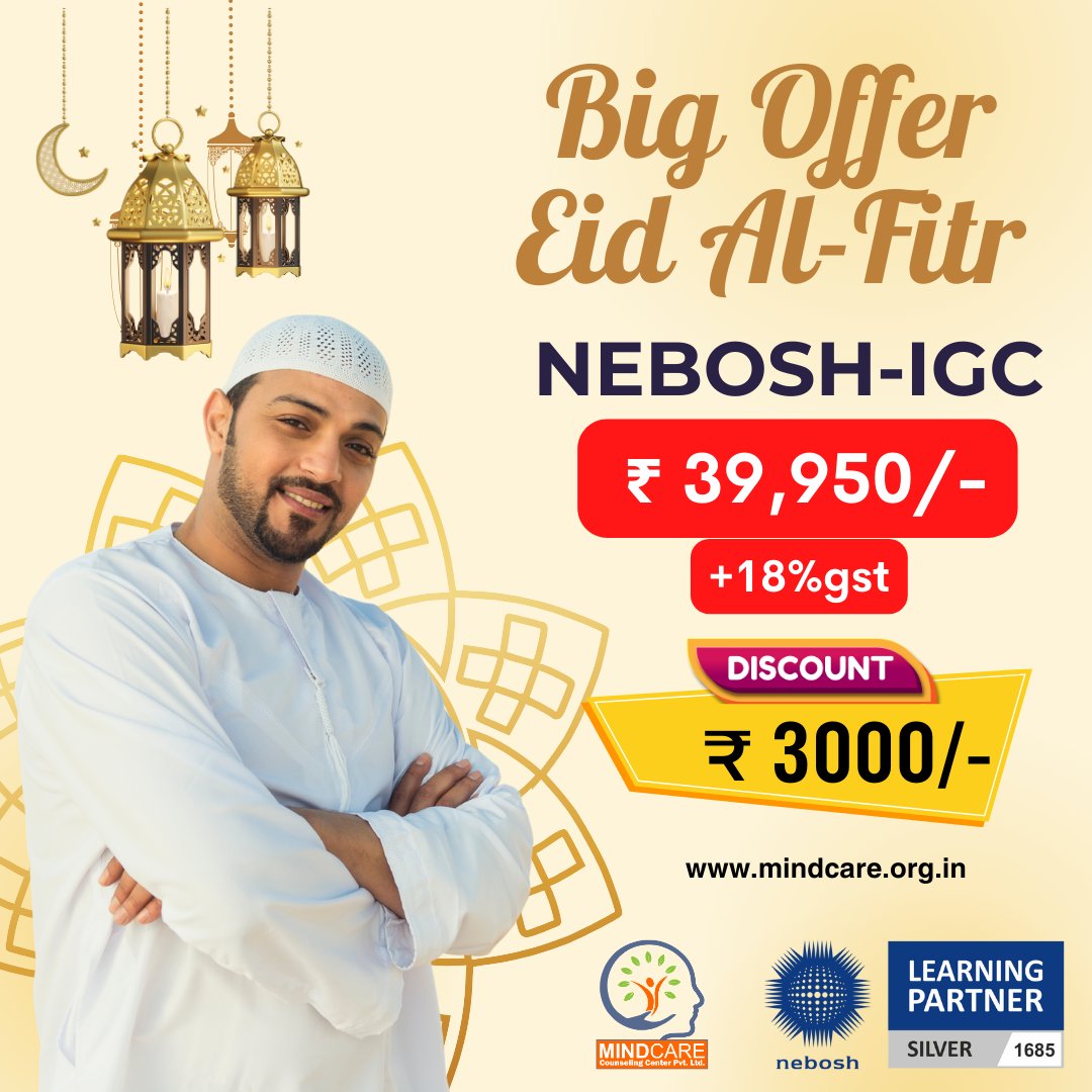 'Eid al-Fitr 🌙 special! 🎉 Save big on our NEBOSH-IGC course with a discount of 3000/-! 💰 Limited time offer, grab it now! #EidOffer #NEBOSH #IGC #eidDiscount'