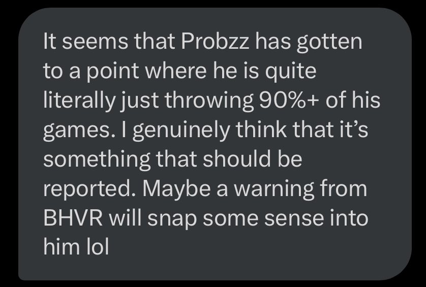 probzzbanzz's tweet photo. Probzz intentionally throws the majority of his matches. I included the most recent example, having just occurred 10 minutes ago in tonight’s VOD at 4:08:12. It’s routine and expected, at this point. https://t.co/sZYyWNHxQk