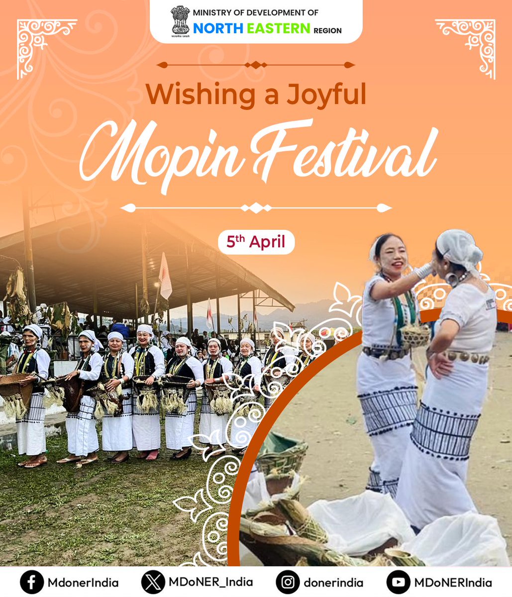 Wishing a prosperous #Mopin Festival to all celebrating in our beloved #ArunachalPradesh! May the rhythm of the Galo rituals bring happiness and peace. Let's embrace our #NorthEast🇮🇳 roots and celebrate with joy. 🌺 #NortheasternSpirit