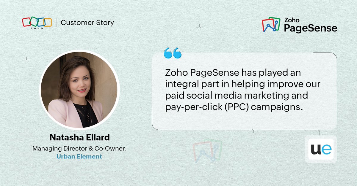 As a digital marketing agency, Urban Element tried various products to understand their visitors' online behavior. They found success with @ZohoPageSense, aiding clients tailor their website experience and boost conversion rates by over 35%. Read more 👉 zurl.co/Zos0