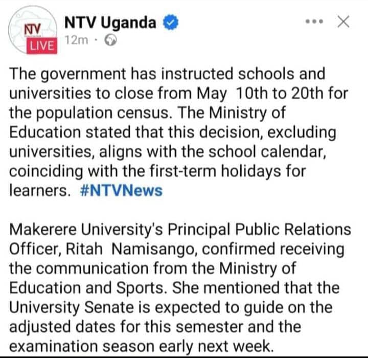 Makerere University students & staff are encouraged to participate in the #UgandaCensus2024. Thus, the Semester Two exams calendar @Makerere has been adjusted. Exams will start on 21st May & end on 11th June 2024. @ntvuganda @DailyMonitor @newvisionwire @campusbeeug