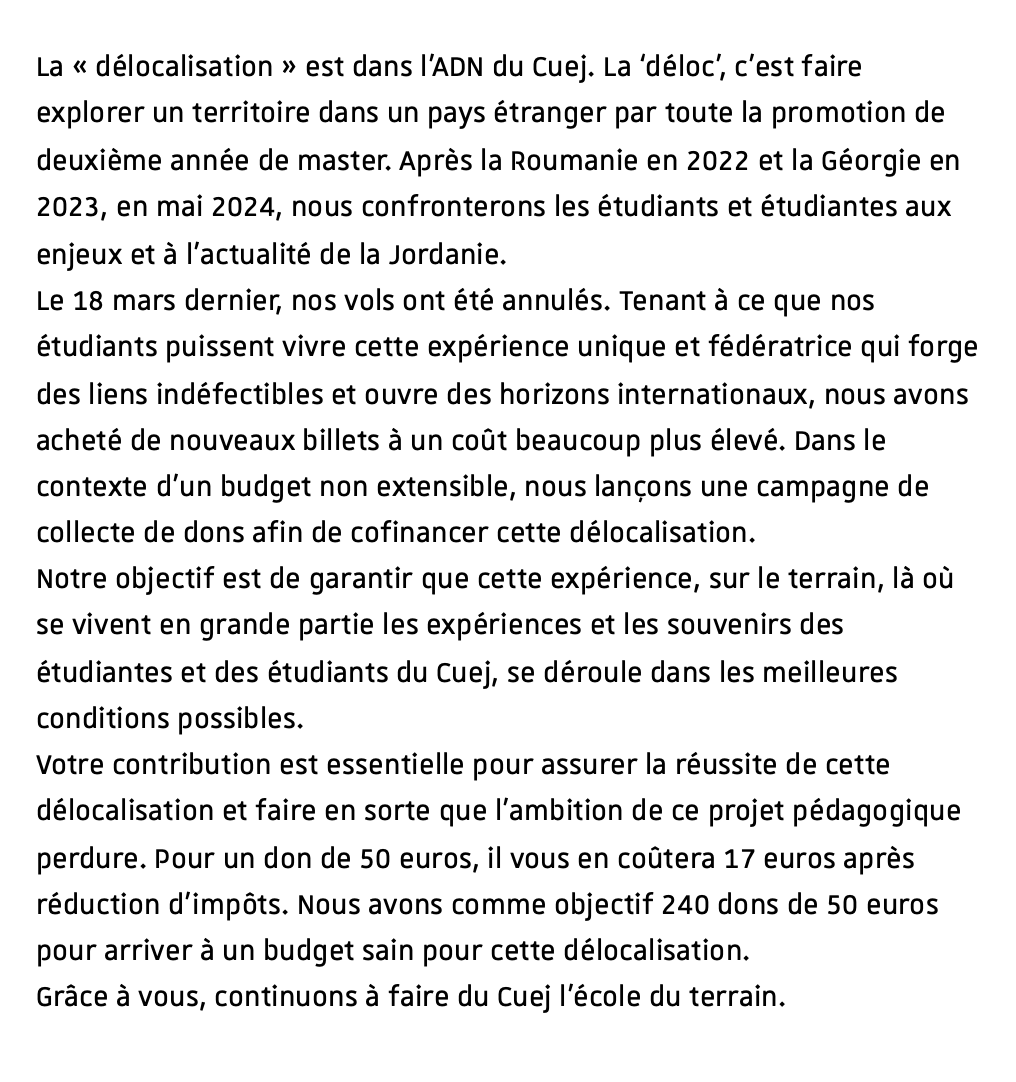 Le lien de la campagne de collecte de dons :  fondation.unistra.fr/projet/centre-…
Grâce à vous, continuons à faire du Cuej l'école du terrain.