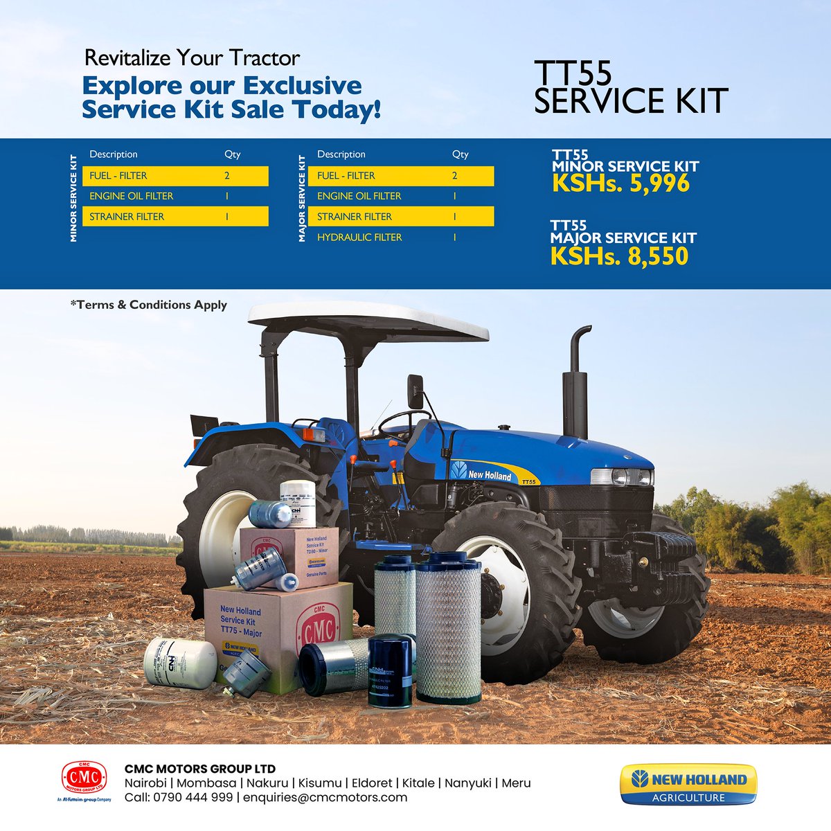 Maintain your New Holland TT55 by fitting it with genuine spare parts at affordable prices.

Get a minor or major service kit for your tractor today.

Call 0790444999 or write to enquiries@cmcmotors.com for more details.

#CMCMotors #NewHolland #AgricultureKenya