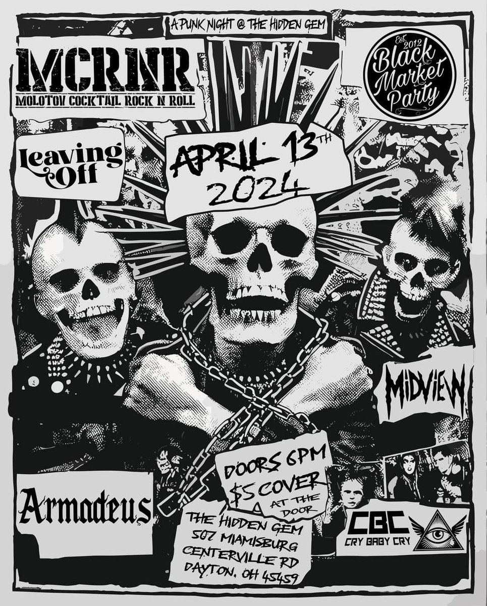 April 13th catch us at The Hidden Gem in Centerville, OH! Doors open at 6pm, $5 at the door.