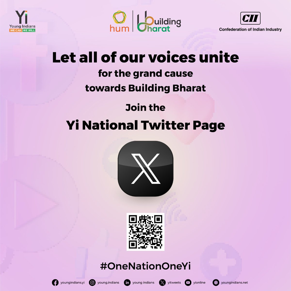 Connect, share, and amplify your voice with fellow Yi members nationwide on the official Yi Twitter handle. Let's build Bharat one tweet at a time!
#Yi #Cii #YoungIndians #YiNational #newLeadership #NationBuilding #YouthLeadership #ToGetherWeAreOne #buildingbharat #HUM